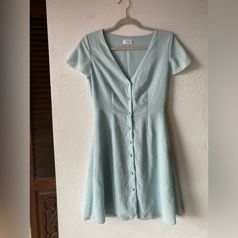 Wilfred Aritzia Nazaire Dress Baby Blue Fit Flare Skater Button Down Short 2 - Picture 3 of 9